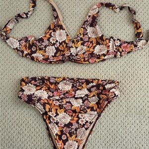 Floral Two-Piece Bikini Set in Brown and Mustard